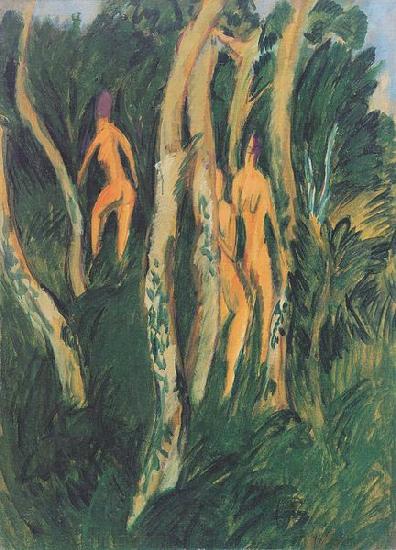 Ernst Ludwig Kirchner Drei Akte unter Baumen oil painting image